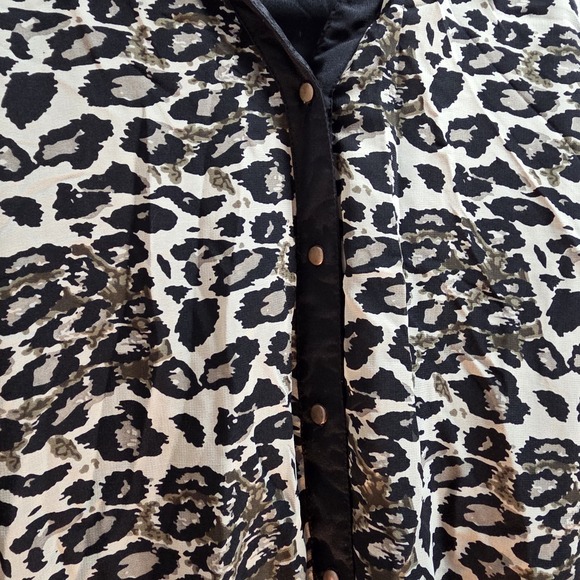 Midi dress leopard print pattern black collar Button Placket And Hem sheer dress - Picture 9 of 11